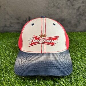 Budweiser Baseball Cap Corduroy Dad Hat Adjustable Strapback Red White Blue Mens